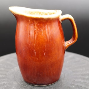 Vintage Hull Pottery Oven Proof Brown Drip Glaze Cream Pitcher Made in USA