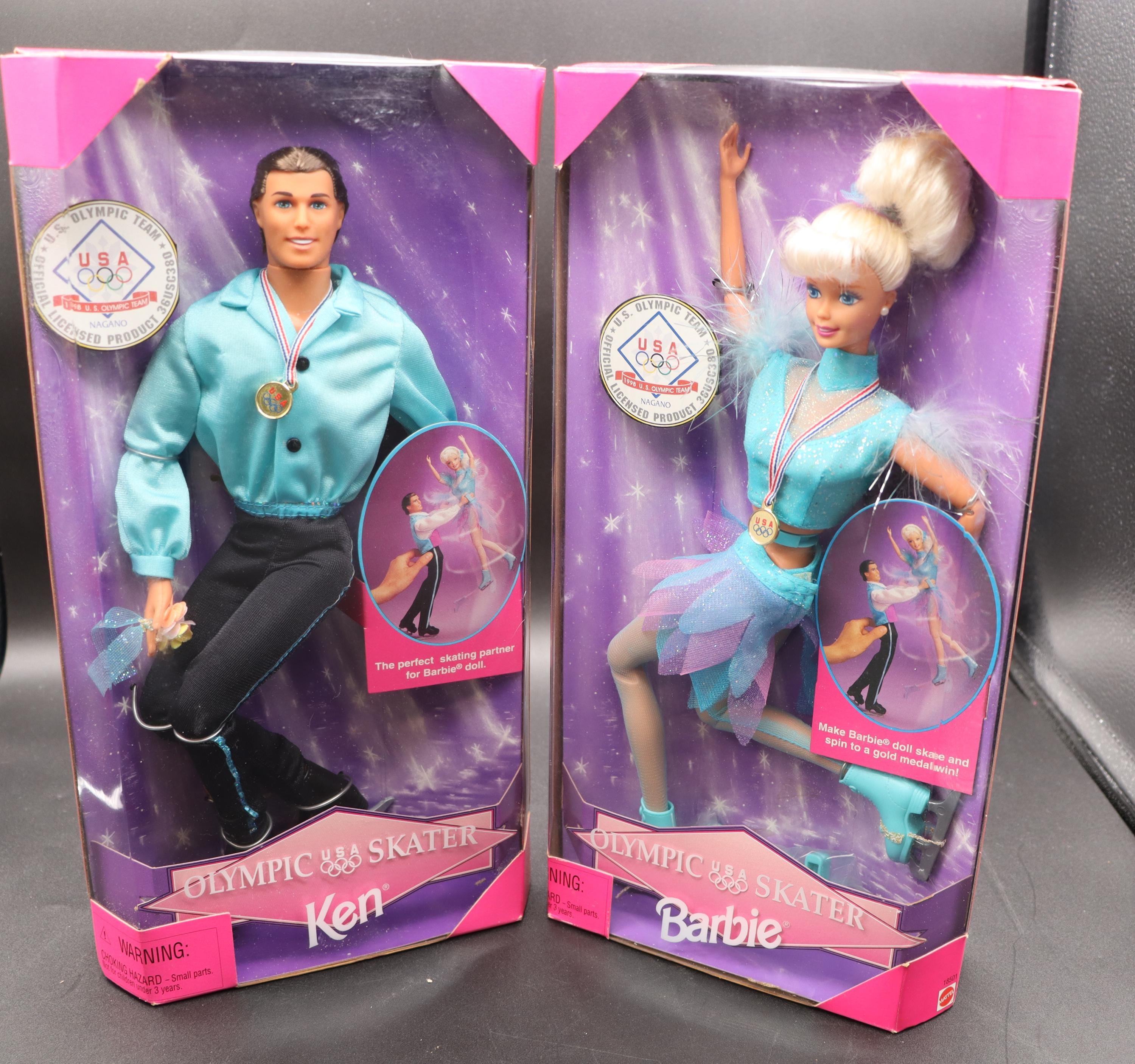 Vintage Mattel Olympic Skater Barbie and Olympic Skater Ken 1998