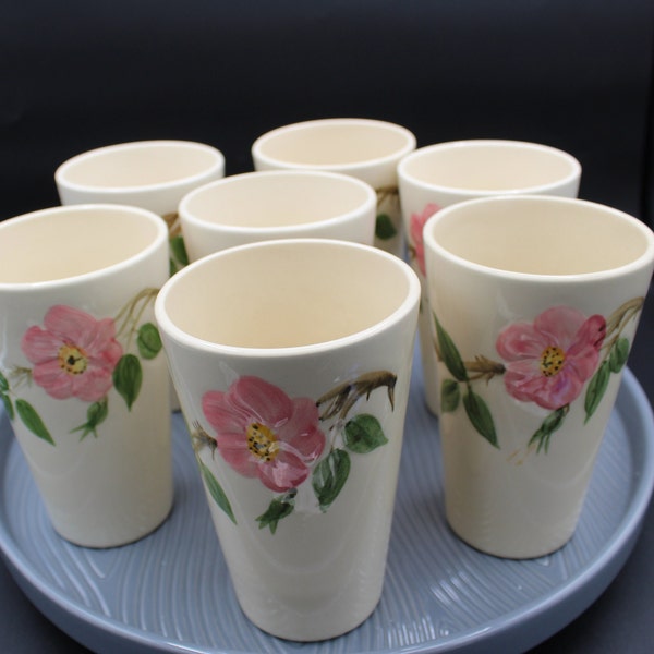 Vintage Franciscan Hand Painted Earthenware Desert Rose 12 Ounce Tumblers Mixed Production Dates *See Details* Made in USA Set of 7