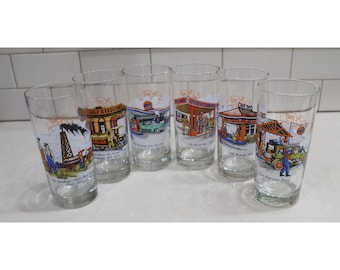 Vintage Gulf Oil Collectors Series Limited Edition Glasses Set of 6 History Gas