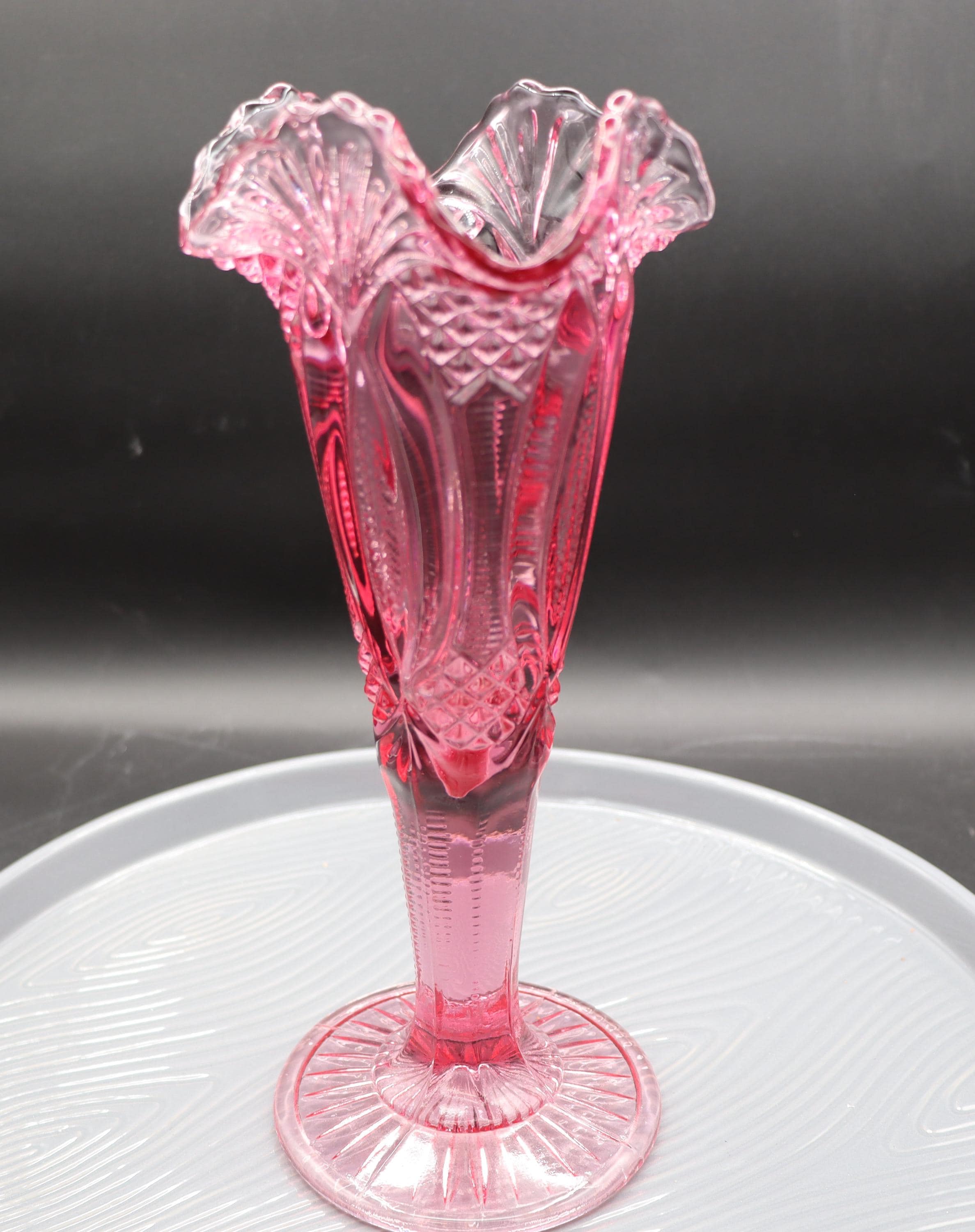 Vintage Dalzell-viking Press/ Blown Pink and Clear Glass Footed