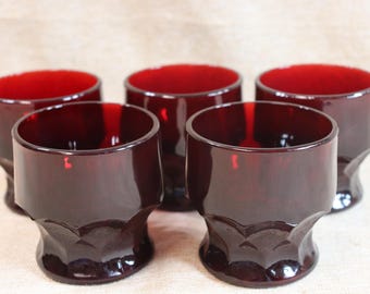 Vintage Anchor Hocking Royal Ruby Red Honeycomb Juice Glasses, Set of 5