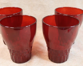 Vintage Anchor Hocking Royal Ruby Windsor 9 Ounce Flat Tumblers Made in USA Set of 4 Holiday Decor Patriotic Holidays *See Details*