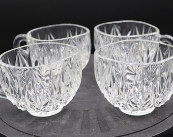 Vintage Hazel Atlas Crystal Punch Cups - Set of 4, Square Rim