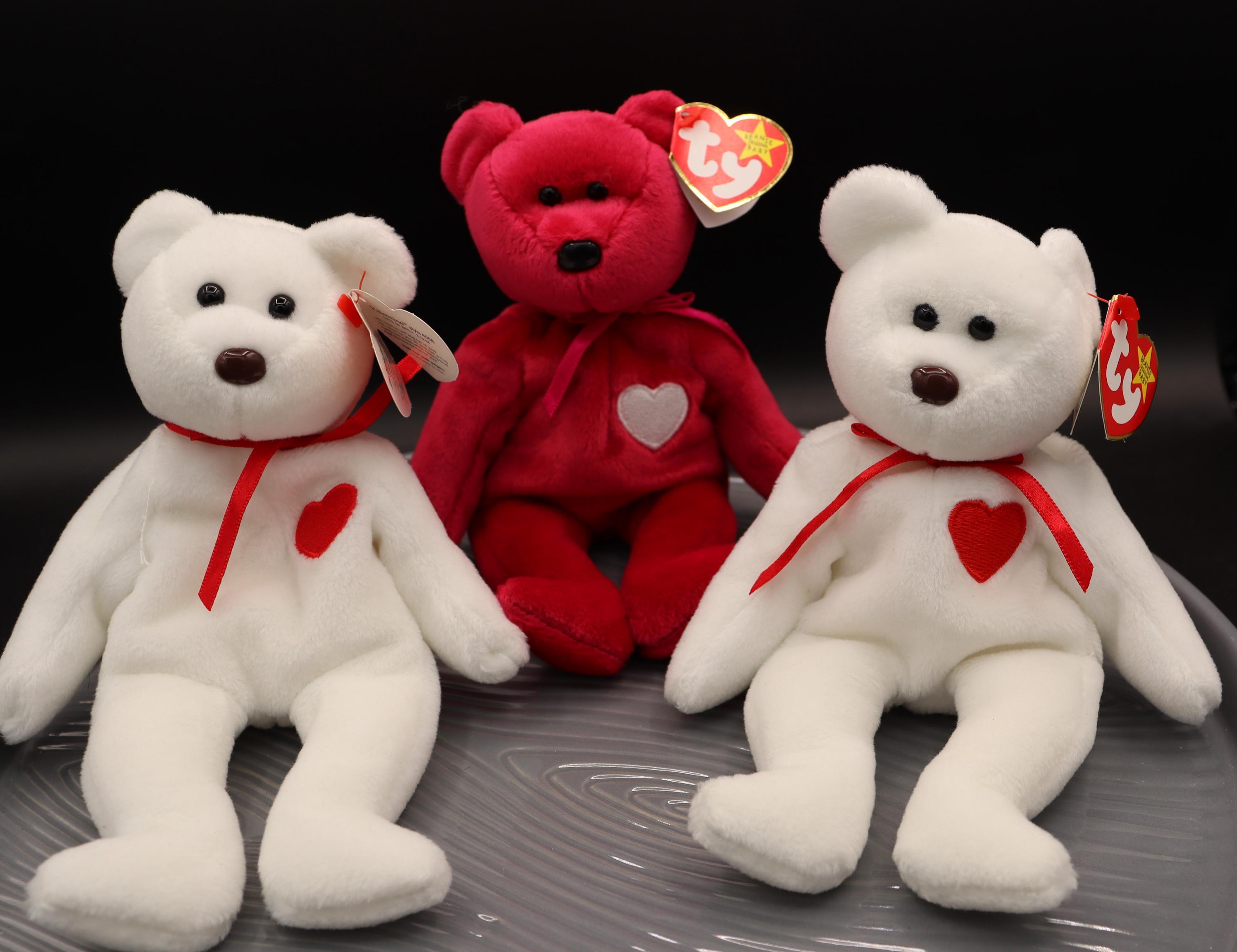Ty Original Beanie Baby Choice of 2 Valentino Bears or 1 Valentina