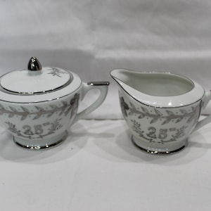 Vintage Lefton Hand Painted China 25th Anniversary Creamer and Sugar #280N