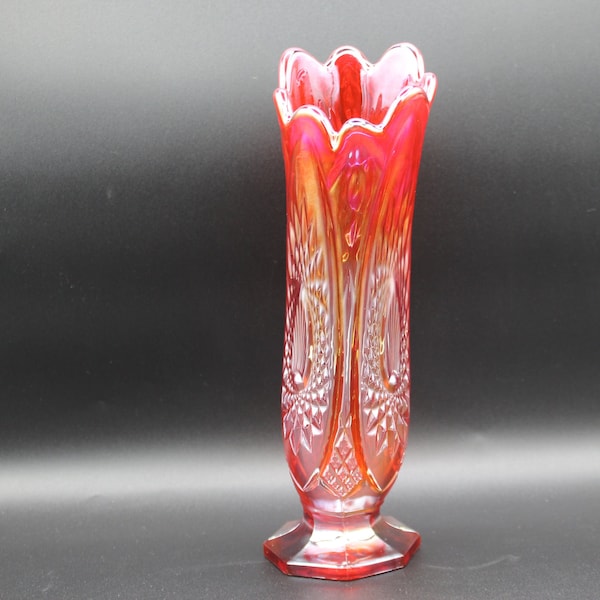 Vintage Indiana Iridescent Sunset Carnival Heirloom Series Swung Glass Vase