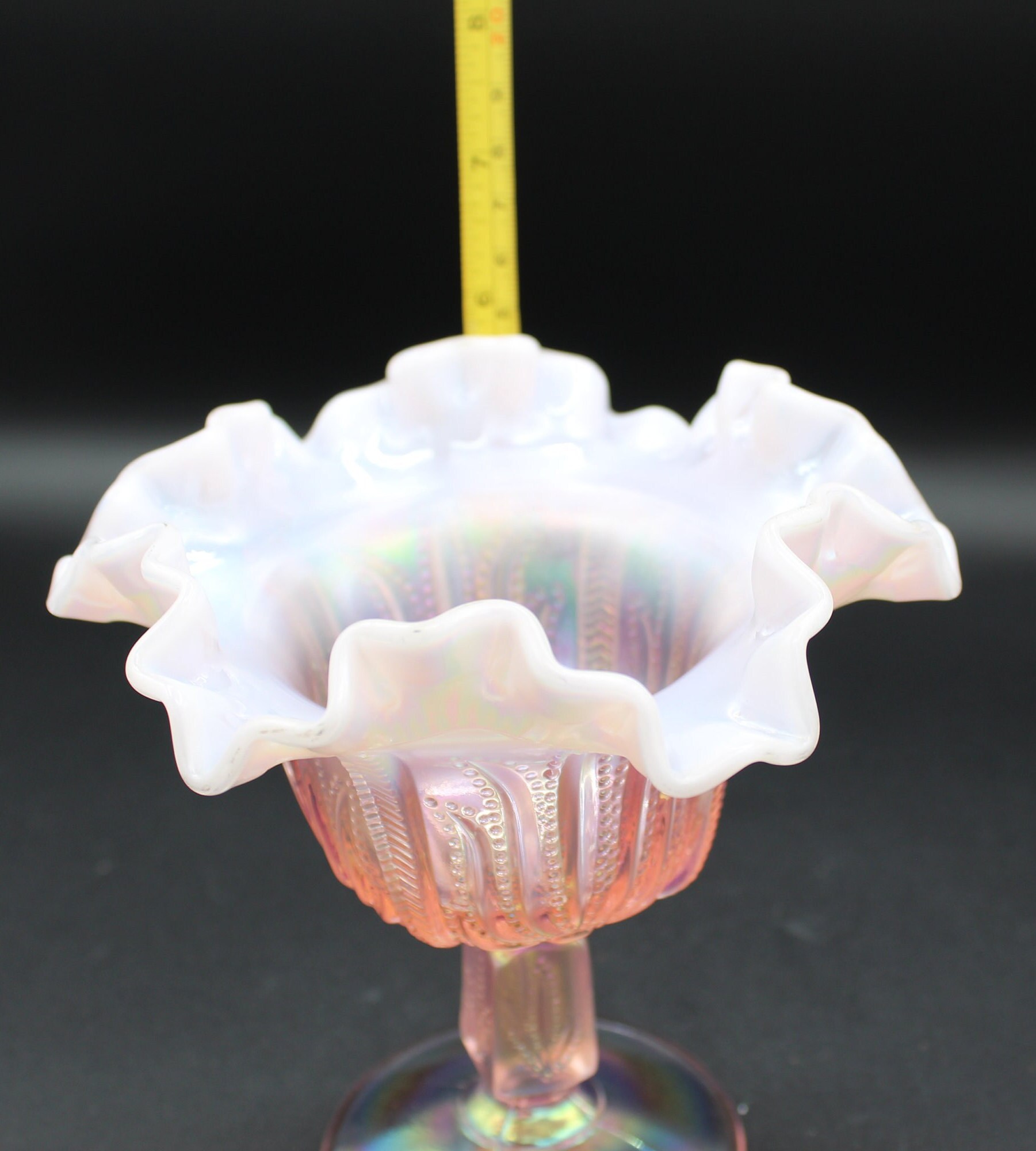 フェントン ピンククレスト Cut & Block オパールセントコンポート ヴィンテージ フェントン ピンク オパールセント フリル スクエア