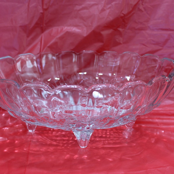 Vintage Indiana Clear Glass Harvest Grape Four-footed Fruit Bowl