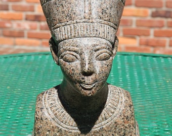 Vintage Carved Natural Stone Bust of Nefertiti Ancient Queen of Egypt Granite