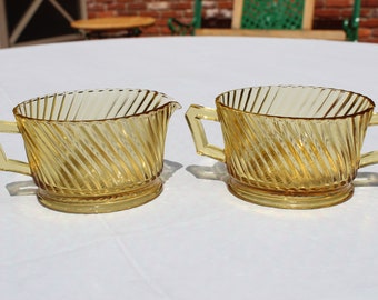 Vintage Federal Yellow Depression Glass Diana Creamer and Open Sugar