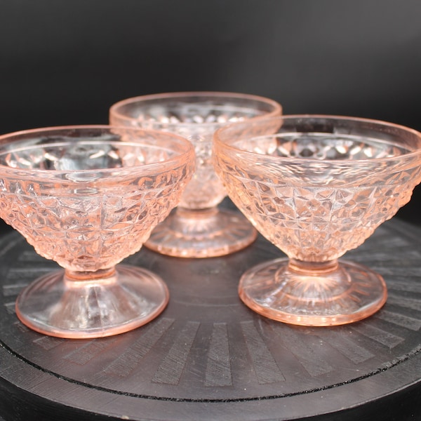 Vintage Jeannette Pink Post-Depression Glass Sherbert Dishes Collection of 3