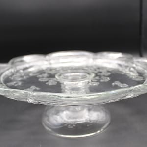 Vintage Anchor Hocking Clear Glass Savannah Embossed Flower Cake Stand