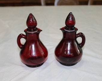 Vintage Avon Ruby Red Cruets (Pair) with Strawberry Stoppers Originally Contained Bath Foam