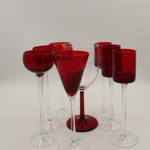 Assortment of Vintage Barware in Red and Clear Wine, Cordial, Shot, Aperitif, Sherry