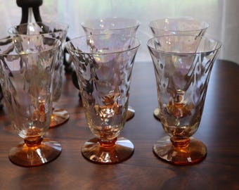 Vintage Fostoria Iridescent Optic Loop Amber Footed 12-Ounce Tumbler Set of 6