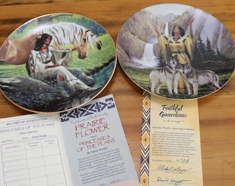 Vintage Hamilton Collection Plates Choice of &quot;Faithful Guardians&quot; or &quot;Prairie Flower&quot; by Artist David Wright Numbered w/COA 23K Gold Trim