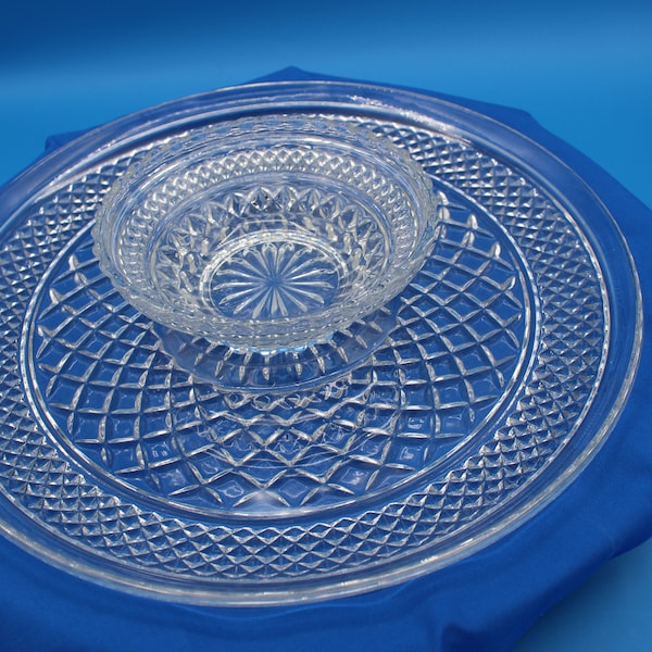 Plato para crudités con juego de patatas fritas y salsa de cristal transparente Wexford de Anchor Hocking vintage