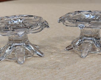 Pair of Vintage Duncan Miller Candlestick Holders Pattern Murano #125