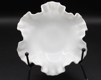 Vintage Fenton Milk Glass Hobnail Ruffled Crimped Small 6" Dish