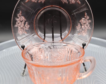 Vintage Federal Sharon Pink Depression Glass Cup and Saucer Made in USA