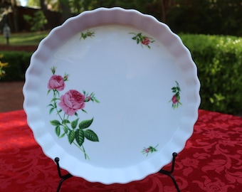 Ceramic Christineholm Quiche Dish Rose Pattern