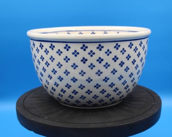 Vintage Boleslawiec Polish Pottery 8 Inch 2 Quart Mixing Bowl Cobalt on Cream
