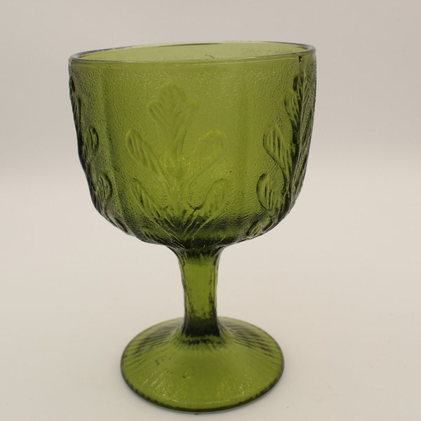 Vintage Avocado Green Oak Leaf Design Chalice Shaped Candy Dish, Nut Dish, Compote, Vase from FTD