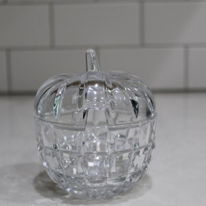 Crystal Apple Condiment Bowl with Lid Vintage Jelly Jam Relish