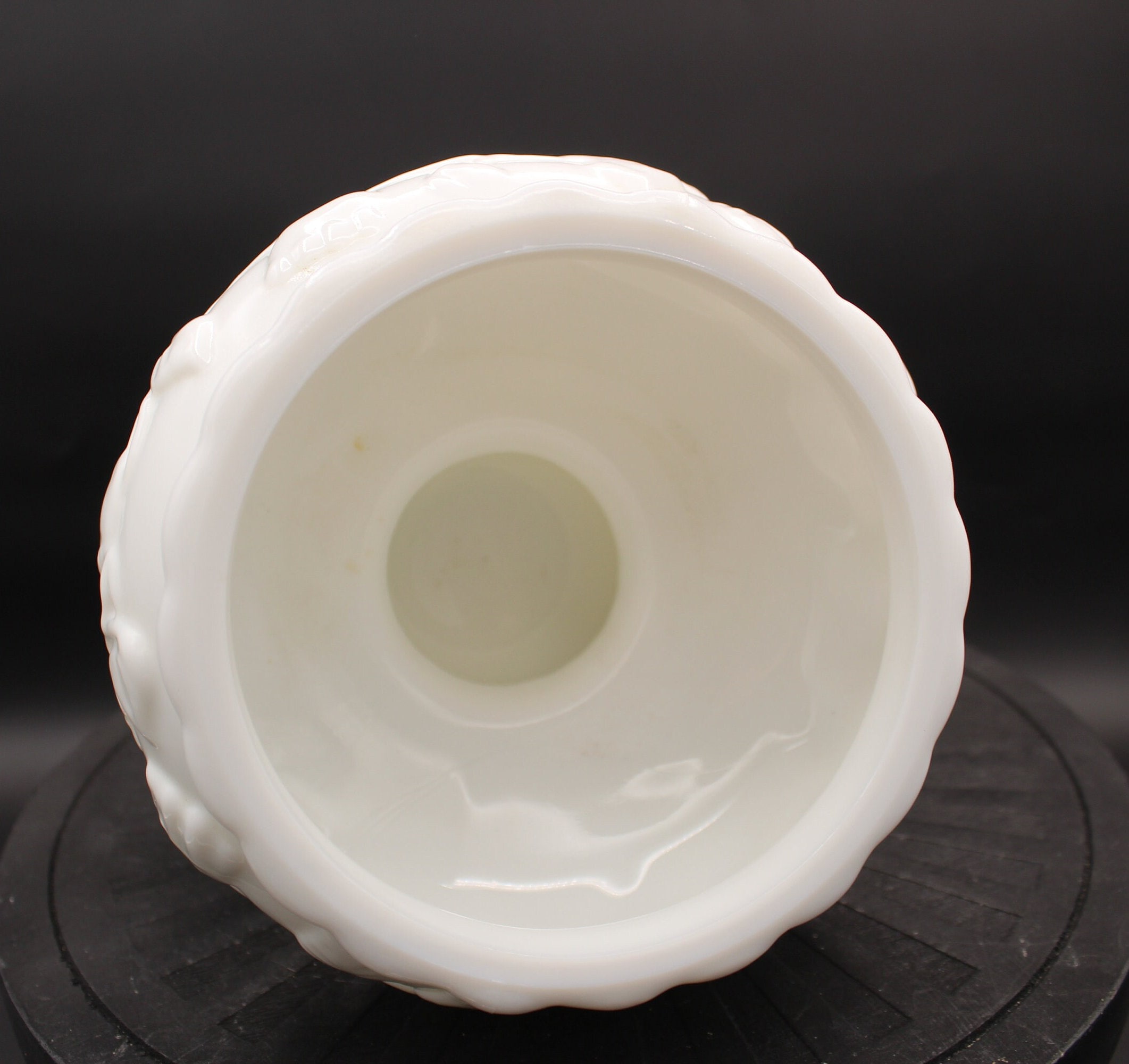 Vintage Milk Glass Floral and Ivy Pattern Low Foot Scalloped Flat Rim ...
