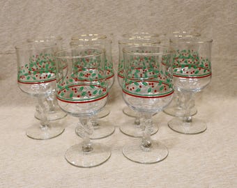 Vintage Arby's Christmas Goblets Bow/Wreath Stems Set of 10