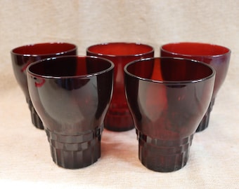 Vintage Anchor Hocking Royal Ruby Windsor Tumblers, Set of 5