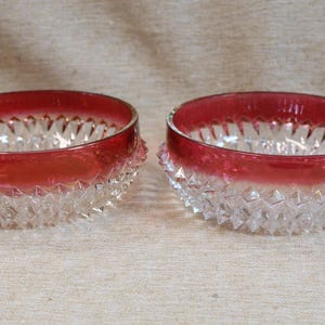 Vintage Indiana Glass Ruby-Stained Diamond Point Berry/ Dessert Bowls Set of 2 Made in USA Holiday Decor