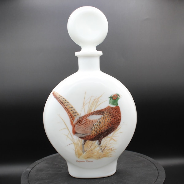 Vintage Dant Distillery Ringneck Pheasant Milk Glass Decanter Artwork is Edition #1 of Field Birds by A. Singer