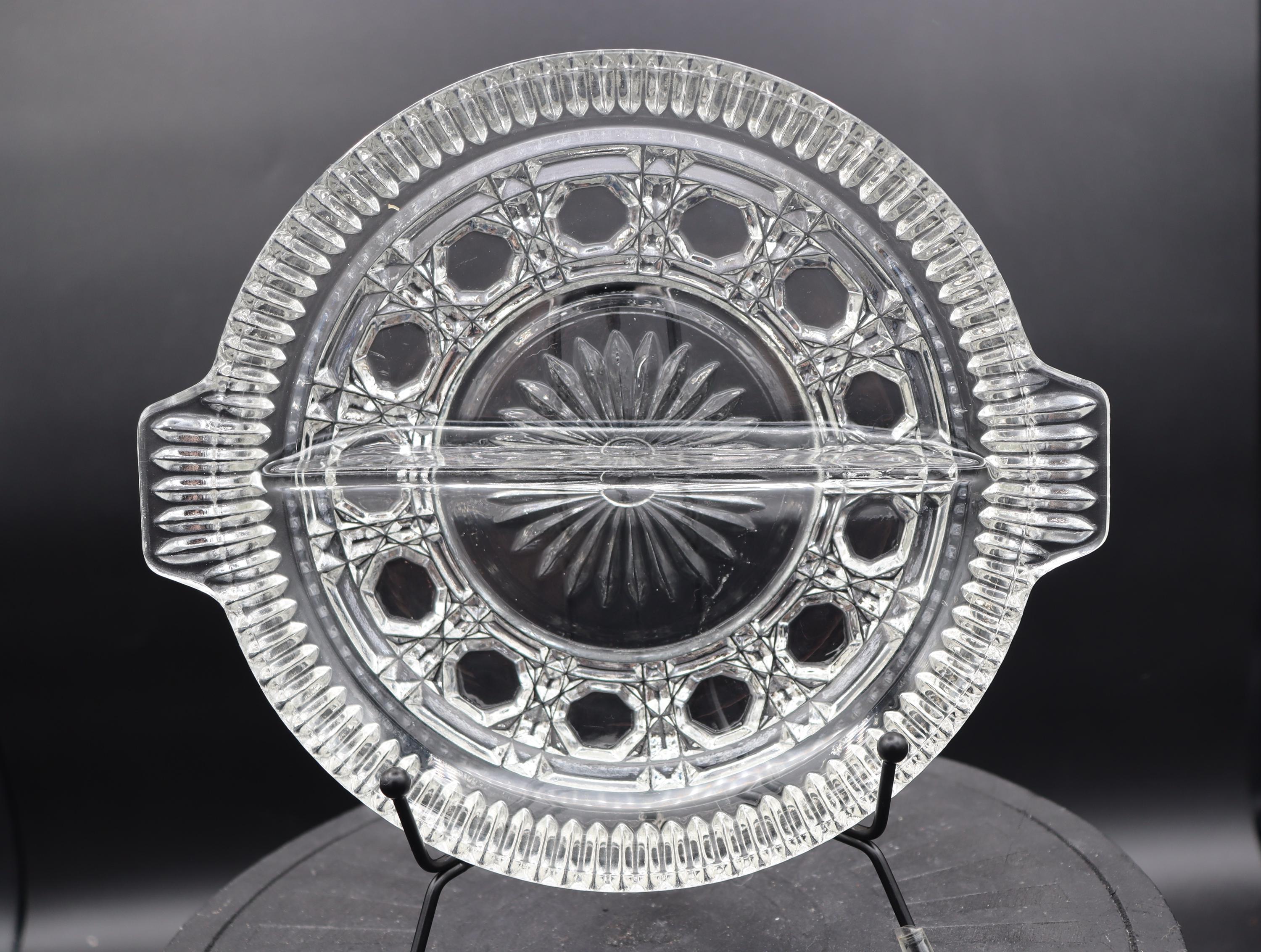 Vintage Federal Windsor Divided Dish w/ Handles Made in USA Relish Tray Pickle & Olive Dish Serving Piece Pressed Glass