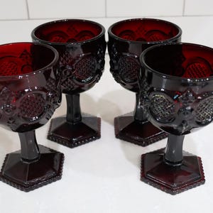 Avon Cape Cod 1876 Collection Ruby Red Glass 8-oz. Water Goblet Set of 4