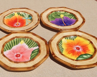 Vintage Stoneware Royal Palm by Ambiance Nanette Vacher Set of 4 Salad Plates
