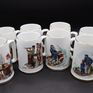 Lot de 8 grandes tasses vintage Norman Rockwell Museum