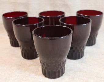 Vintage Anchor Hocking Royal Ruby Windsor 5 Ounce Flat Juice Glass Made in USA Set of 6 Holiday Decor Patriotic Holidays