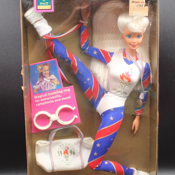 Vintage Olympic Gymnast Barbie with Magic Tumbling Ring 1995 New In Box