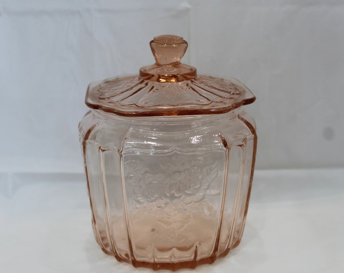 Vintage Anchor Hocking Pink Depression Glass Mayfair Biscuit Jar Etsy