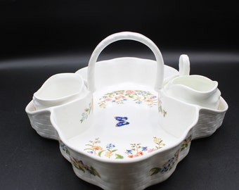 Vintage Aynsley Bone China Cottage Garden Strawberry Basket Tea Set Made in England