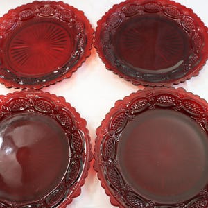 Avon Cape Cod 1876 Collection Ruby Red Glass Dessert Plates Set of 4 Made in USA *See Note in Description*