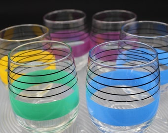 Vintage Libbey Sociables Cooler Glasses Assorted Set of 6 Striped 15 Ounce Glasses Retro