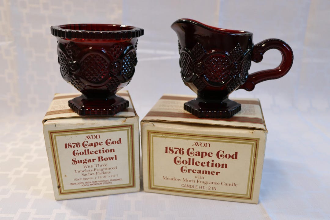 Avon Cape Cod 1876 Collection Ruby Red Glass Creamer and Open Sugar ...