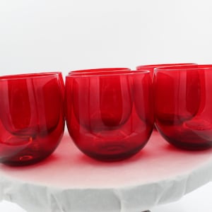 Vintage Anchor Hocking Royal Ruby Red Hand-Blown Roly Poly 10 Ounce Wine Glasses Set of 6