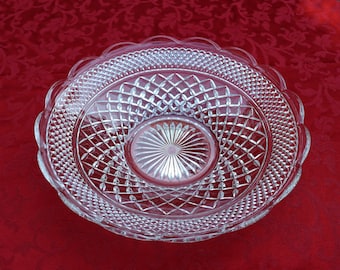 Vintage Anchor Hocking Wexford Clear Glass Scalloped Edge 13 1/2" Serving or Console Bowl Made in America
