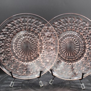 Vintage Jeannette Pink Depression Glass Holiday Bread and Butter Plates Set of 2
