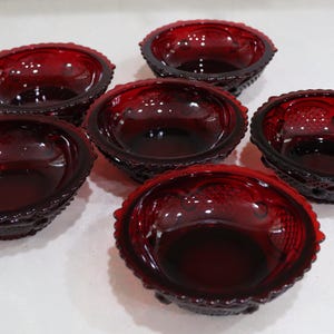 Avon Cape Cod 1876 Collection Ruby Red Glass Dessert/ Berry Bowl Set of 6, One Set in Original Boxes