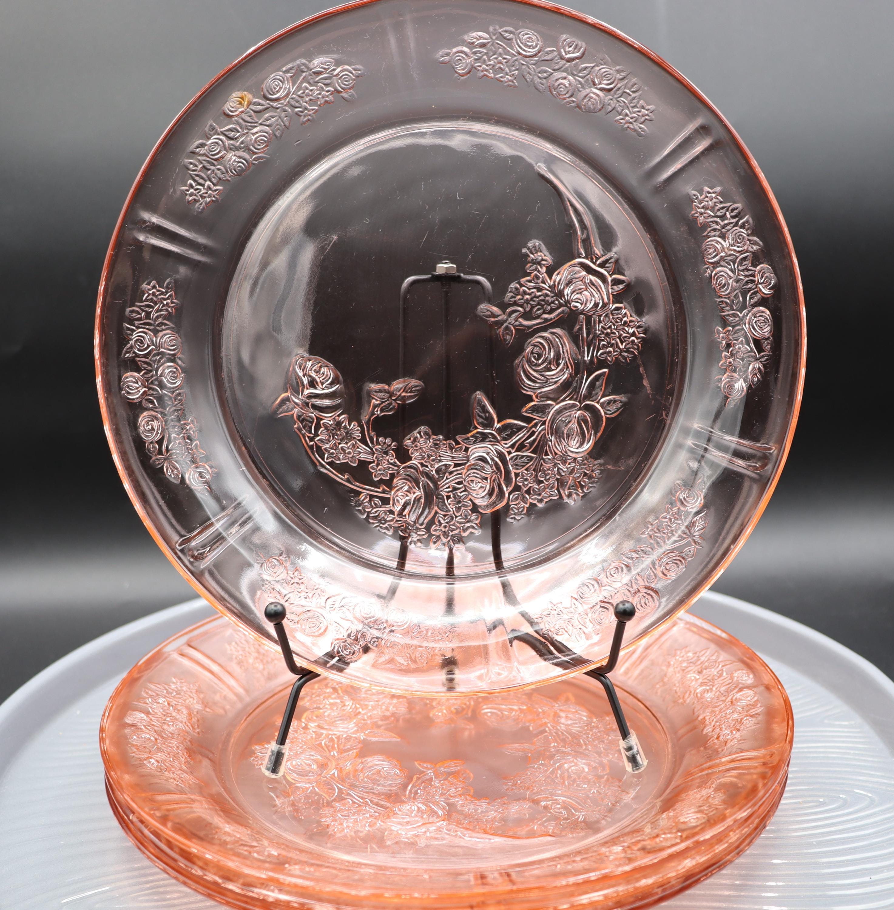 Vintage Federal Sharon Pink Depression Glass Dinner Plates Set of